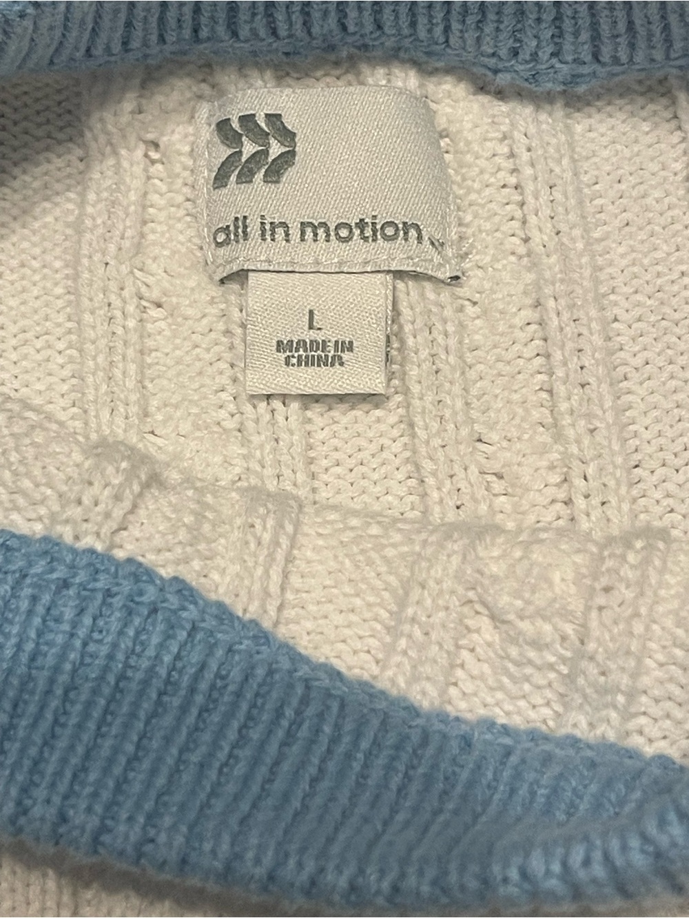 all in motion White Cable-Knit Sweater with Light Blue Trim - Picture 7 of 9